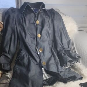 Burberry Dark Gray Trench Coat with Gold Buttons